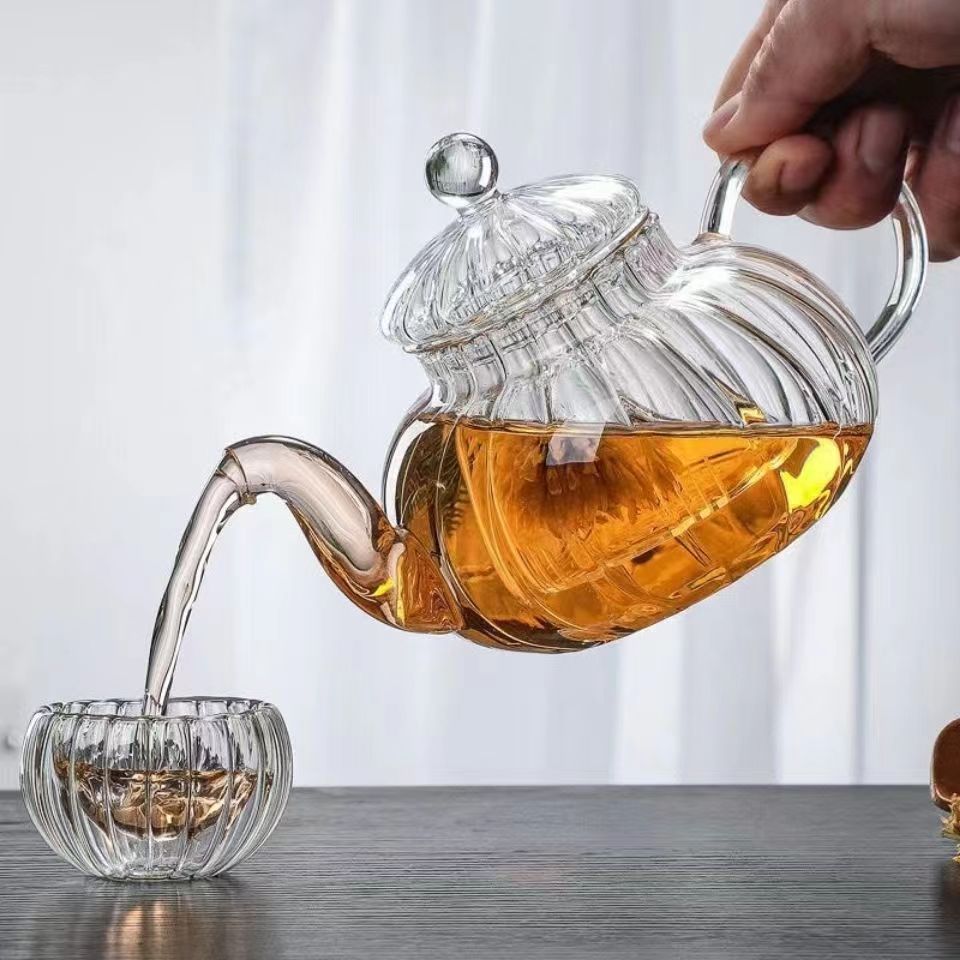 Herbal Wellness Products - Striped pumpkin shape flower teapot Flower