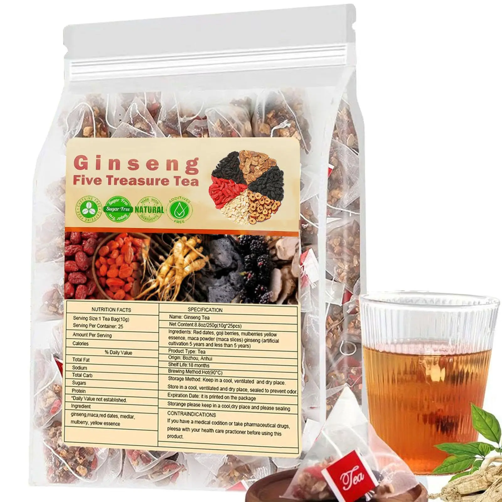 Ginseng Five Treasure Tea, Nat - Herbal Wellness Products 评论和价格