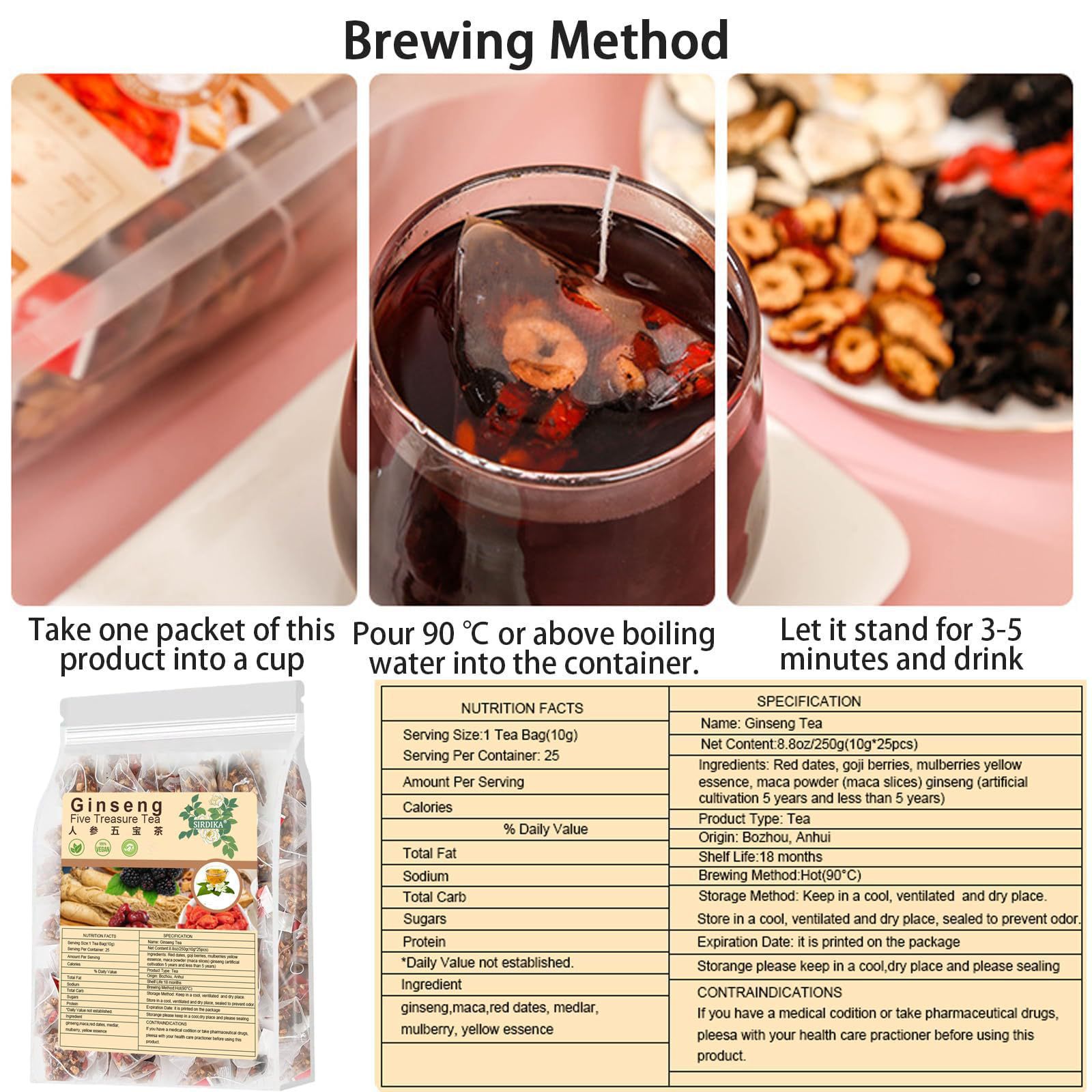 Ginseng Five Treasure Tea, Nat - Herbal Wellness Products 评论和价格